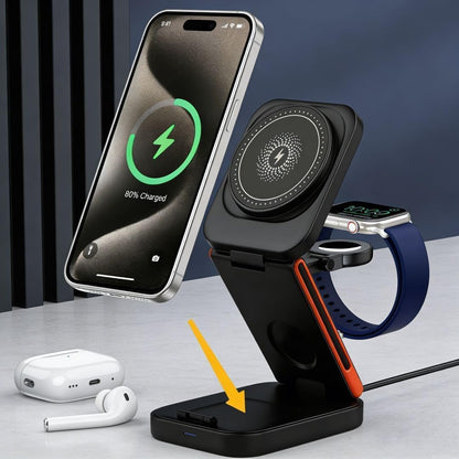 3-En-1 Chargeur Sans Fil Pliable 15W Compatible Avec Iphone 17/16/15 Watch