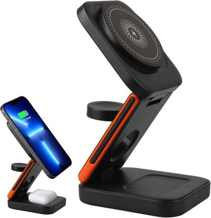 3-En-1 Chargeur Sans Fil Pliable 15W Compatible Avec Iphone 17/16/15 Watch